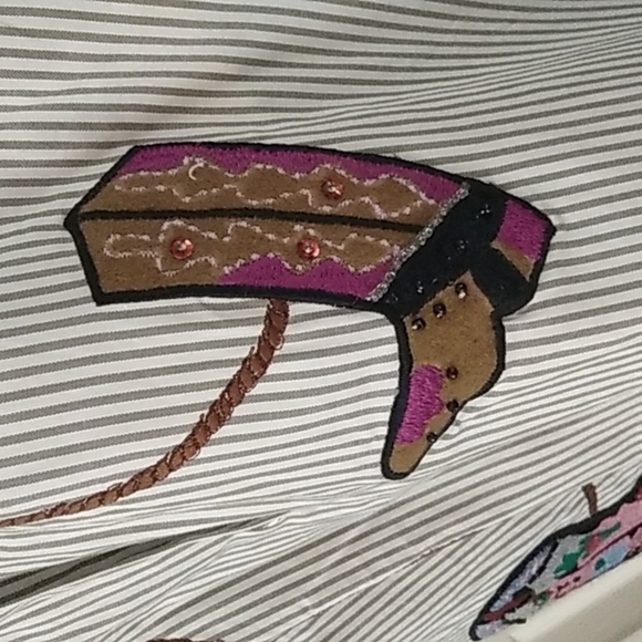 90's VINTAGE Bobbie Brooks Pinstripe Cowboy Boot Country Western Blouse - Picture 3 of 9